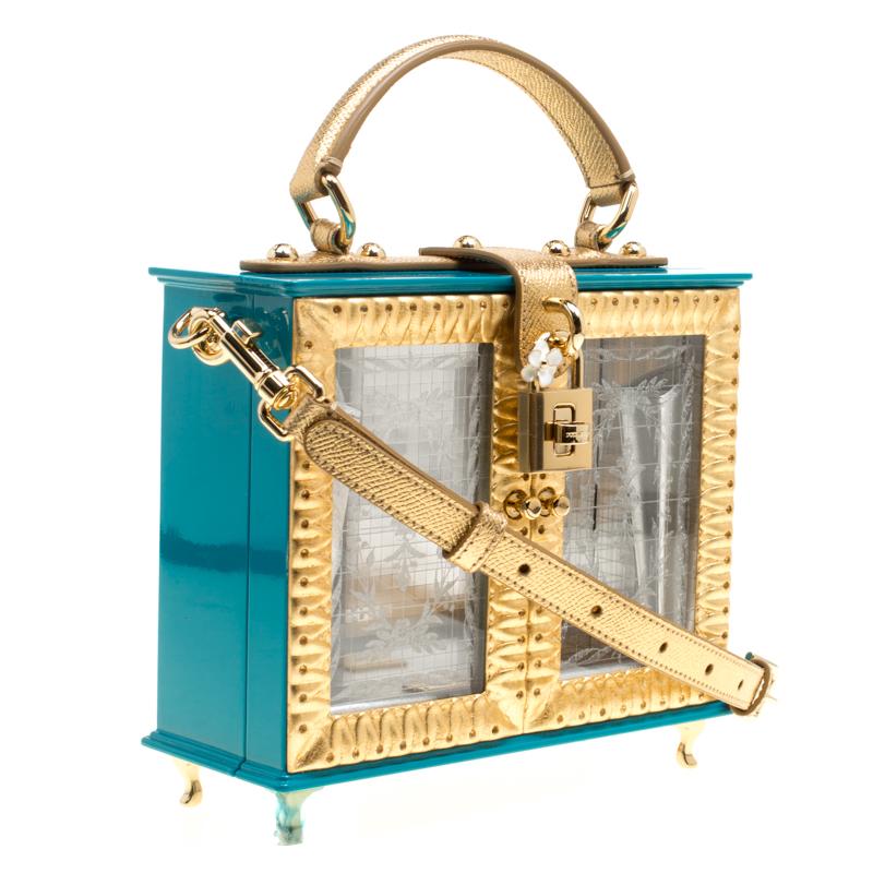 Dolce & Gabbana Blue/Gold Acrylic and Leather Furniture Box Top Handle Bag 5