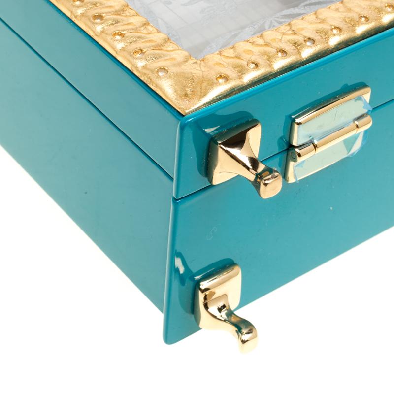 Dolce & Gabbana Blue/Gold Acrylic and Leather Furniture Box Top Handle Bag In New Condition In Dubai, Al Qouz 2