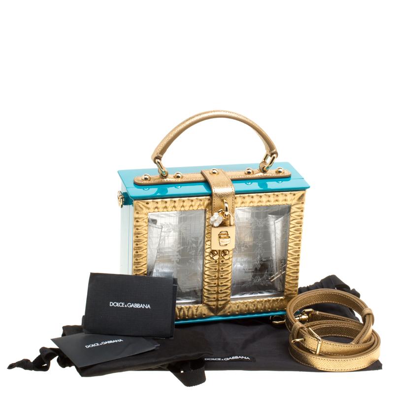 Women's Dolce & Gabbana Blue/Gold Acrylic and Leather Furniture Box Top Handle Bag