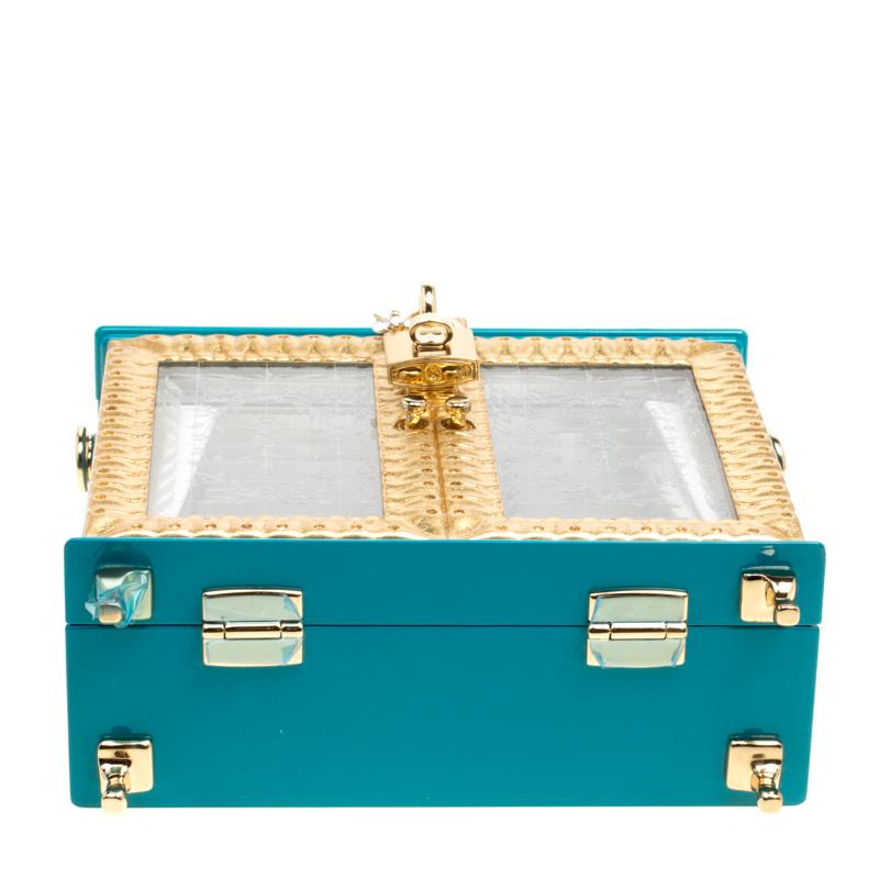 Dolce & Gabbana Blue/Gold Acrylic and Leather Furniture Box Top Handle Bag 3