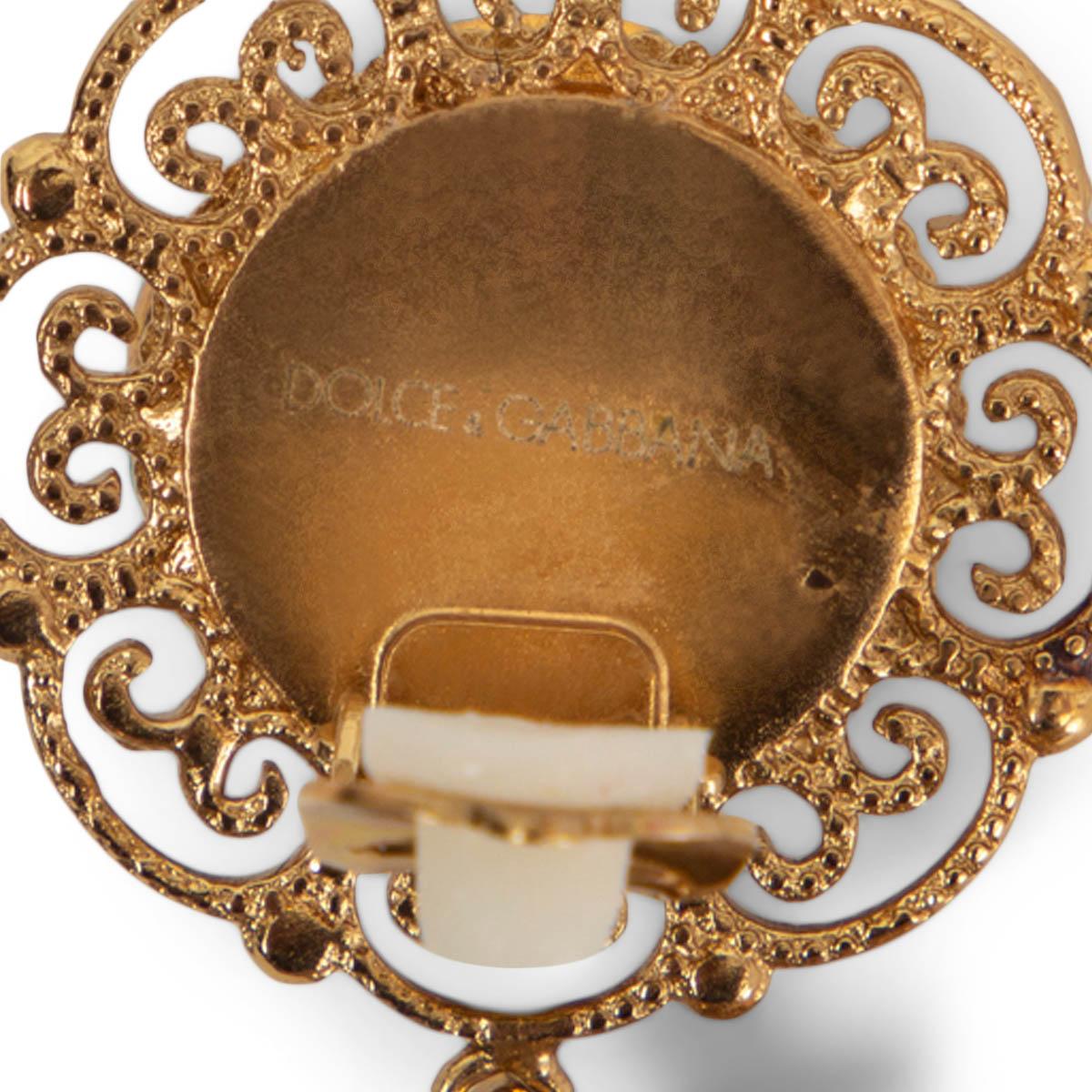 Women's Dolce & Gabbana Blue & Gold & Crystal Flower Drop Clip on Earrings