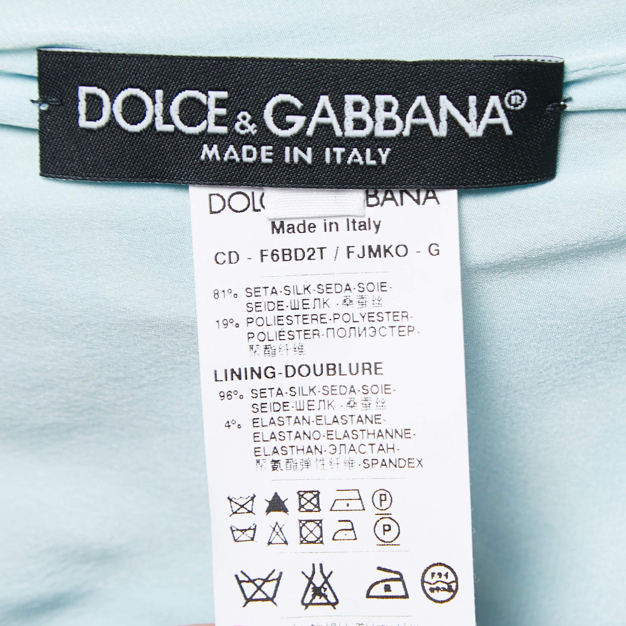 Dolce & Gabbana Blue & Gold Jacquard Silk Sleeveless Dress M 1