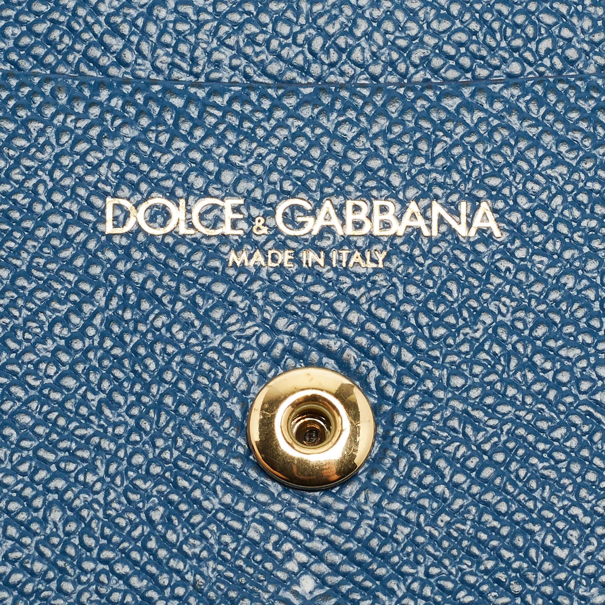 Dolce & Gabbana Blue Grained Leather DG Logo Flap Chain Clutch 7