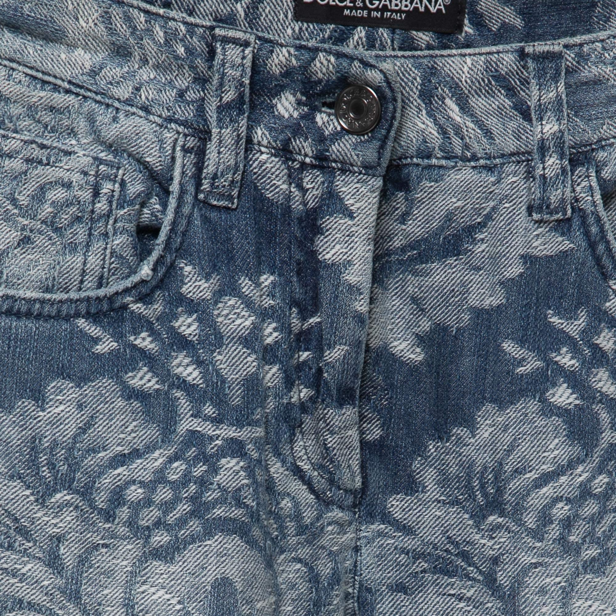 Gray Dolce & Gabbana Blue Jacquard Denim Jeans XS Waist 24