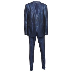 Dolce 
Gabbana Blue Jacquard Single Breasted Pants Suit XXXL