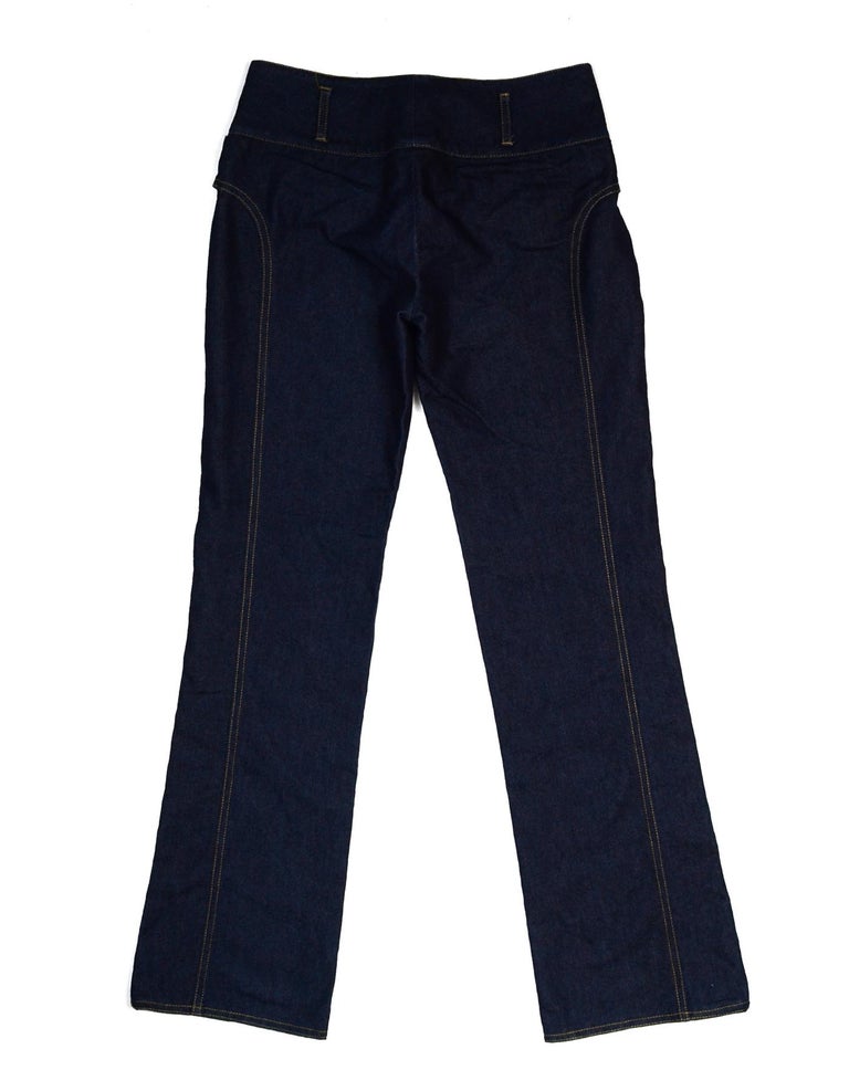 Dolce and Gabbana Blue Jeans W Gold Logo Buckle Sz 38 For Sale at
