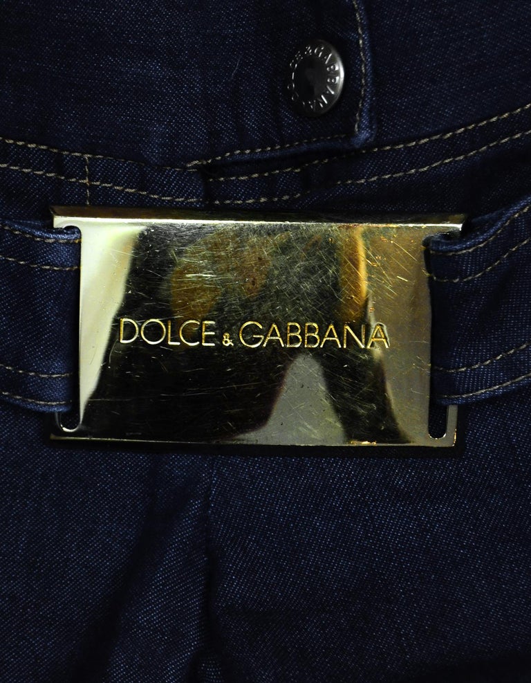 Dolce and Gabbana Blue Jeans W Gold Logo Buckle Sz 38 For Sale at 1stDibs