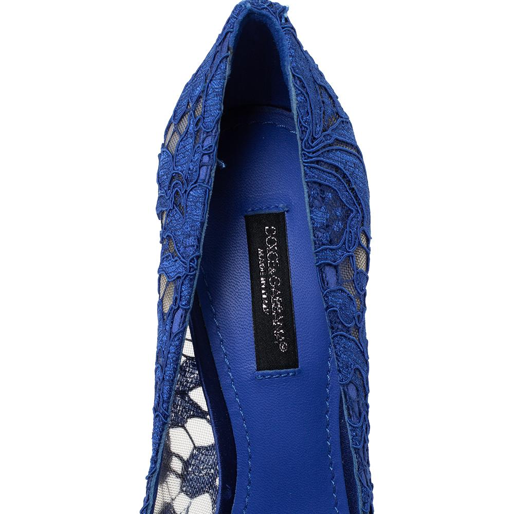 Dolce & Gabbana Blue Lace Jeweled Embellishment Pointed Toe Pumps Size 36 2