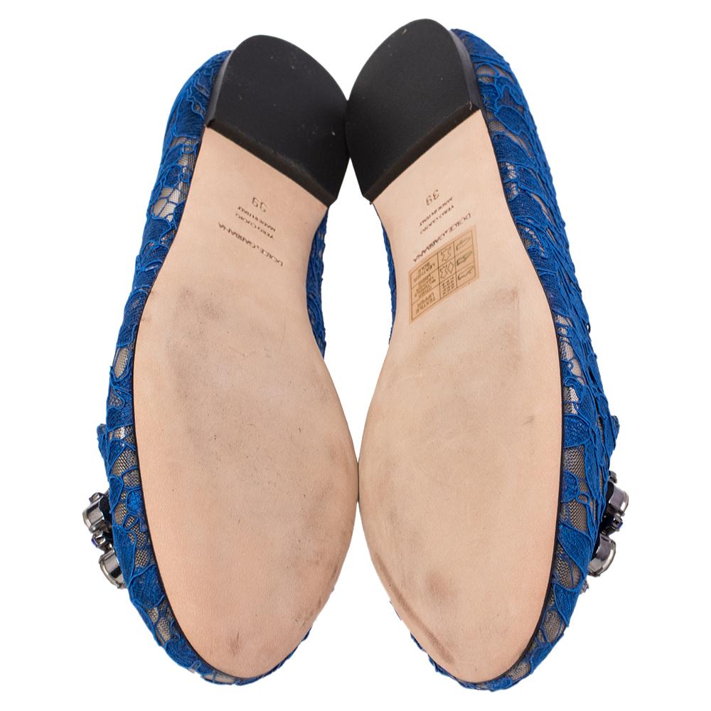 Dolce & Gabbana Blue Lace Taormina Ballet Flats Size 39 In New Condition In Dubai, Al Qouz 2
