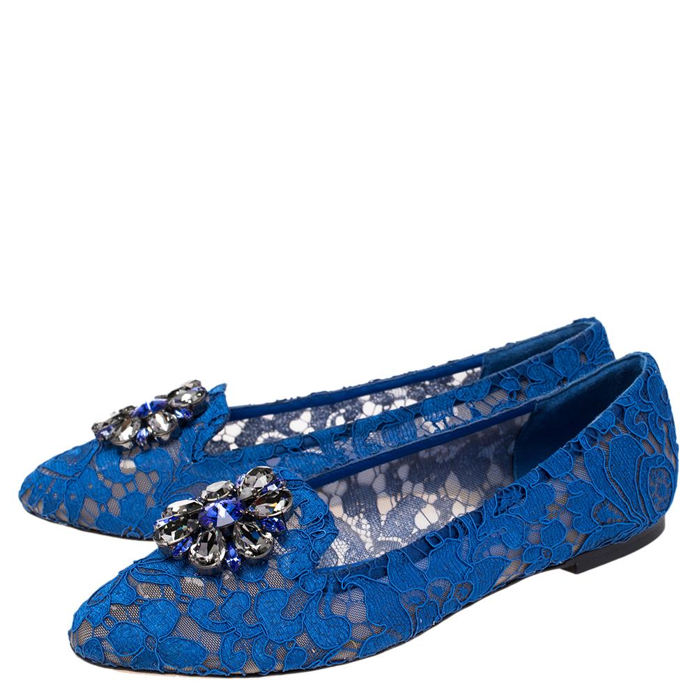 Dolce & Gabbana Blue Lace Taormina Ballet Flats Size 39 2