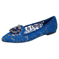 Dolce & Gabbana Blue Lace Taormina Ballet Flats Size 39