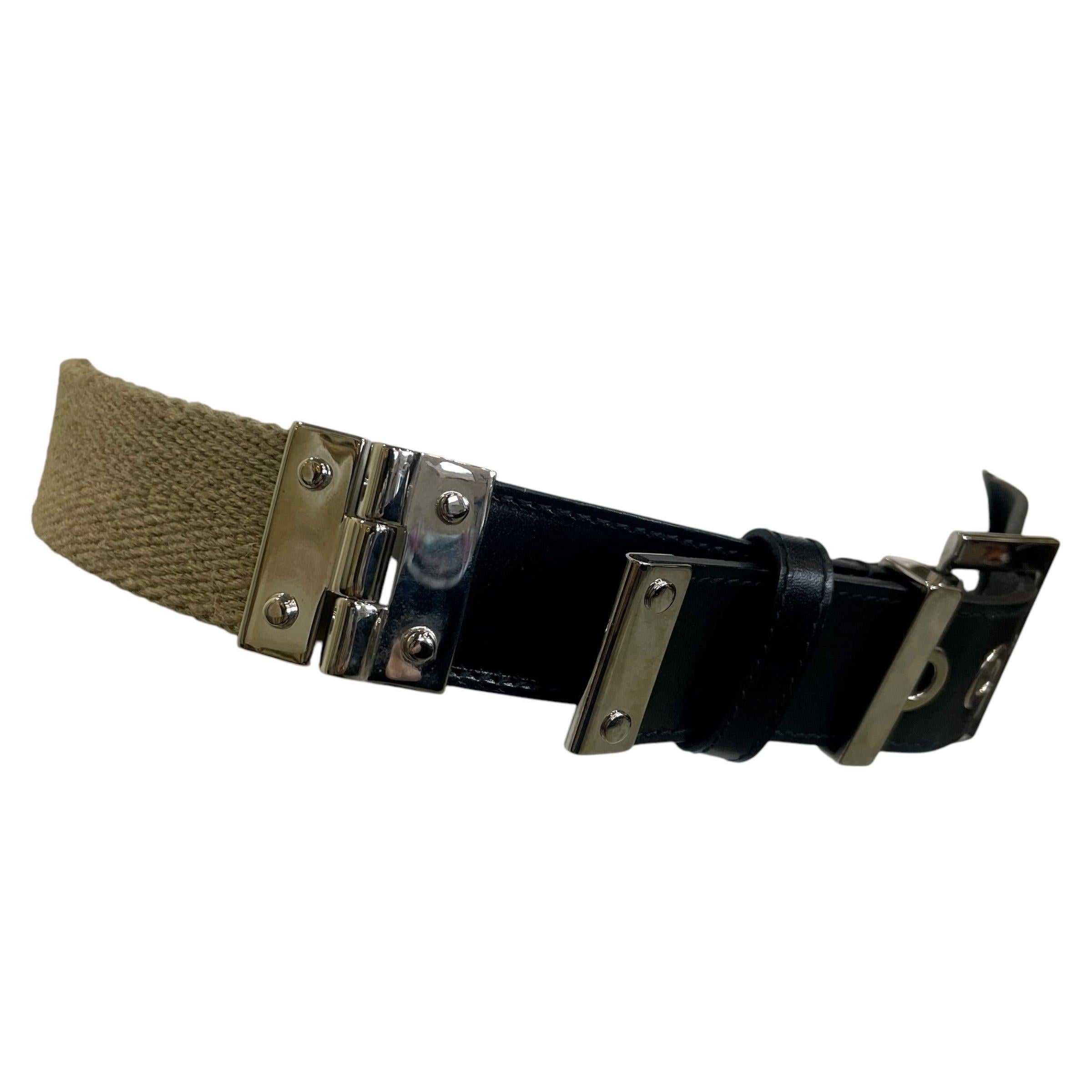 Dolce & Gabbana Blauer Gürtel aus Leder und Segeltuch mit silberner Schnalle, 2000er Jahre (Schwarz) im Angebot