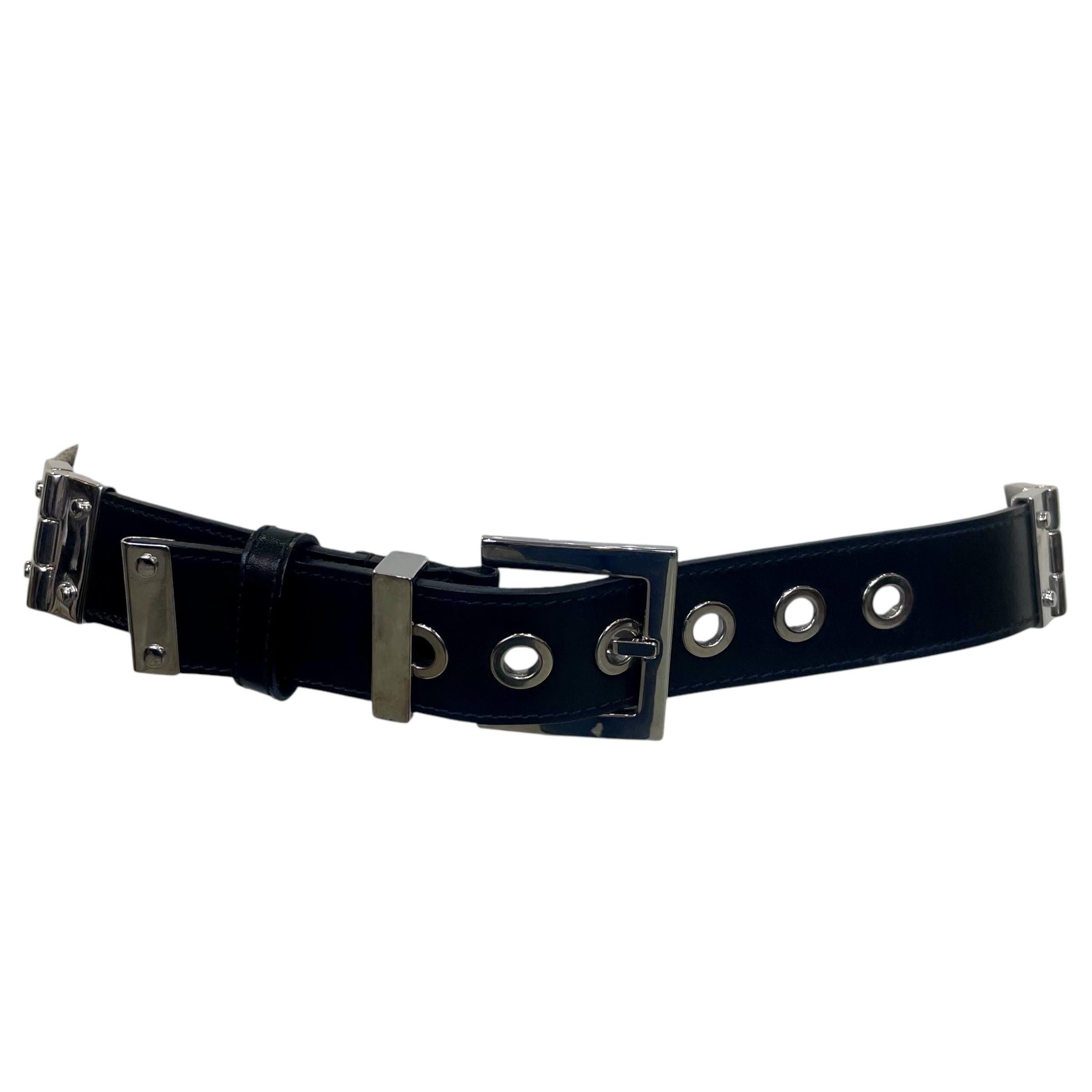 Dolce & Gabbana Blauer Gürtel aus Leder und Segeltuch mit silberner Schnalle, 2000er Jahre im Angebot