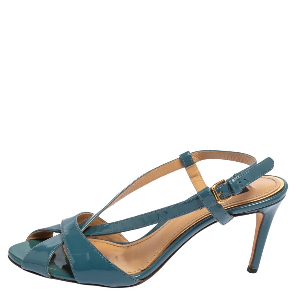 The leather sandals from the House of Dolce & Gabbana are both chic and comfortable for you. Featuring a buckled ankle strap and an 8cm heel, these blue sandals are suitable for casual and occasional wear. They can be styled with basic outfits to
