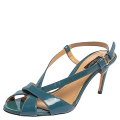 Dolce & Gabbana Blue Leather Ankle Strap Sandals Size 38