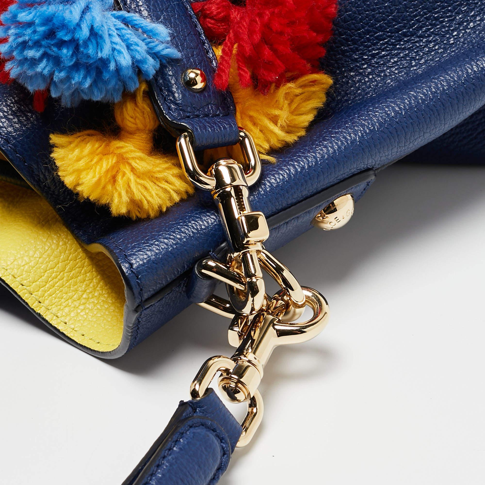Dolce & Gabbana Blue Leather Claudia Drawstring Bucket Bag 8