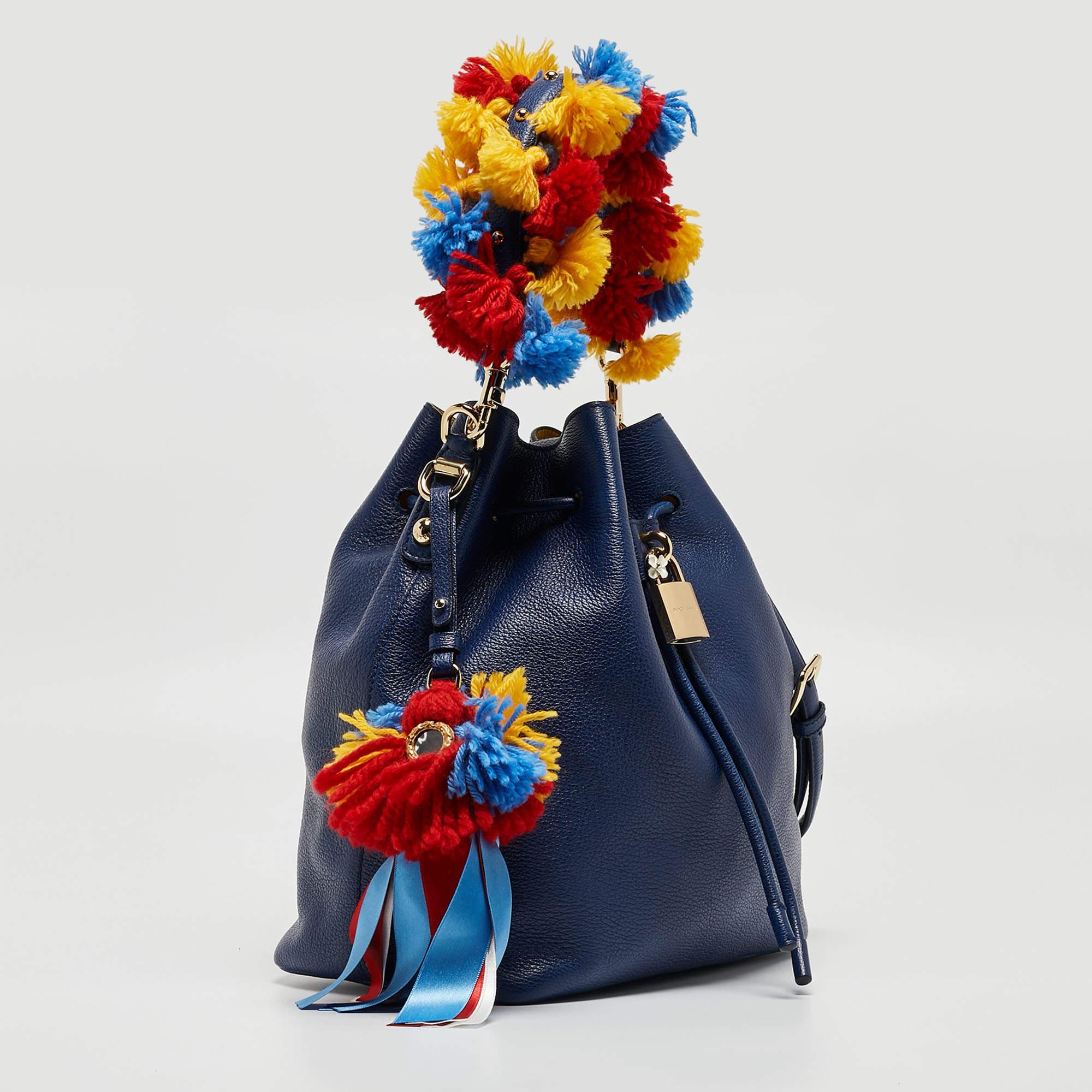 Women's Dolce & Gabbana Blue Leather Claudia Drawstring Bucket Bag