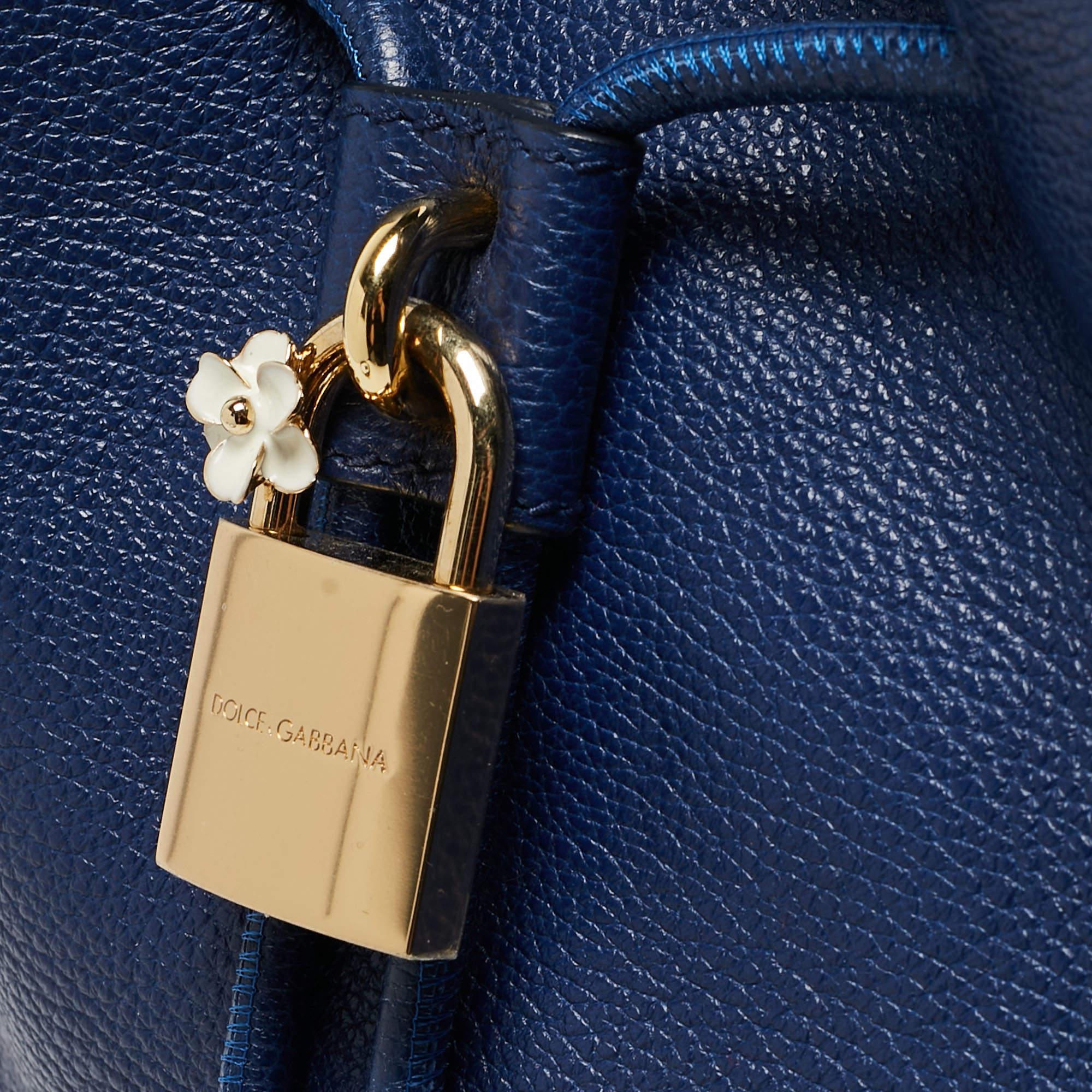 Dolce & Gabbana Blue Leather Claudia Drawstring Bucket Bag 5