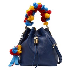 Dolce & Gabbana Blaue Claudia Eimertasche aus Leder mit Kordelzug