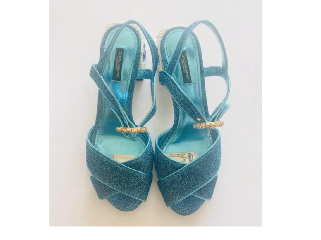 Dolce & Gabbana Blue Glitter crystals embellished sandals shoes 
Size 39, UK6
Leather/glitter/crystals

Worn once, have some signs on the soles. 
In the original box! 

Please check my other DG shoes & accessories!