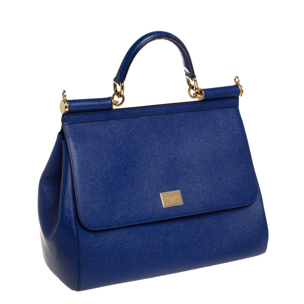 Women's Dolce & Gabbana Blue Leather Large Miss Sicily Top Handle Bag