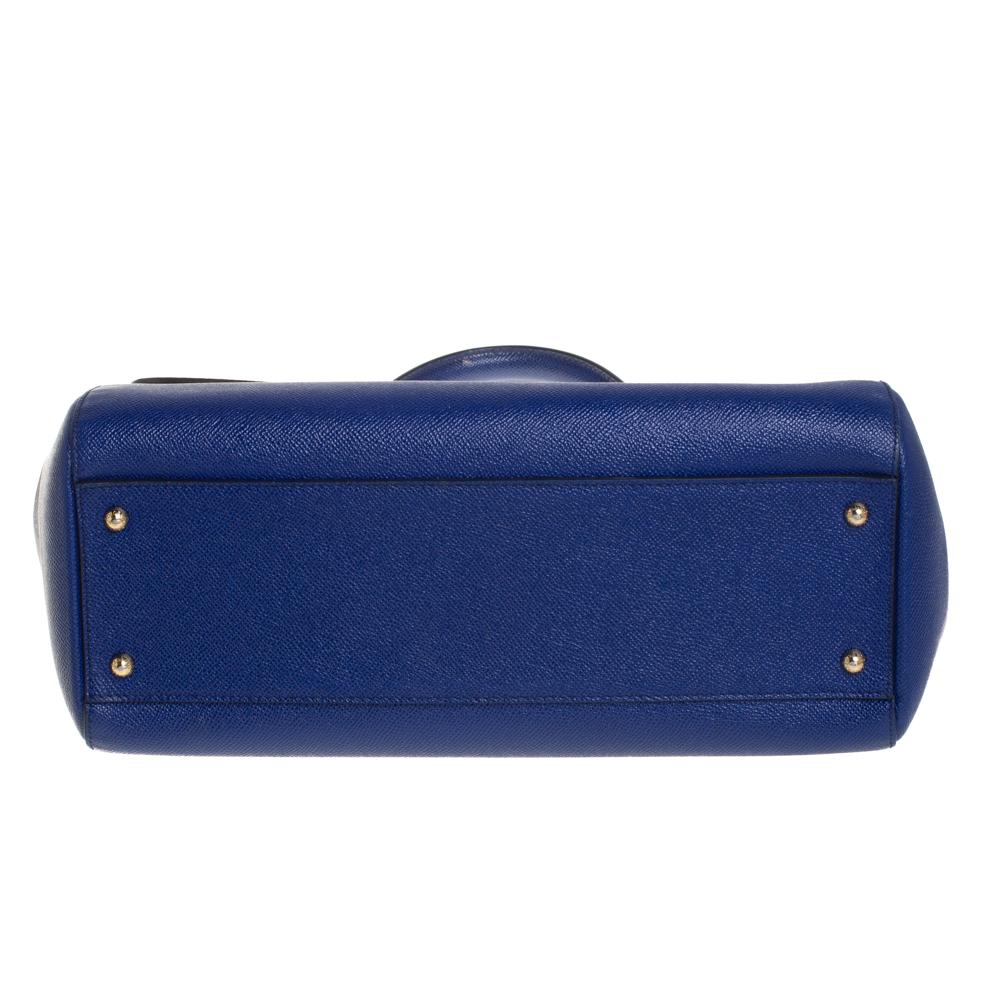 Dolce & Gabbana Blue Leather Large Miss Sicily Top Handle Bag 1