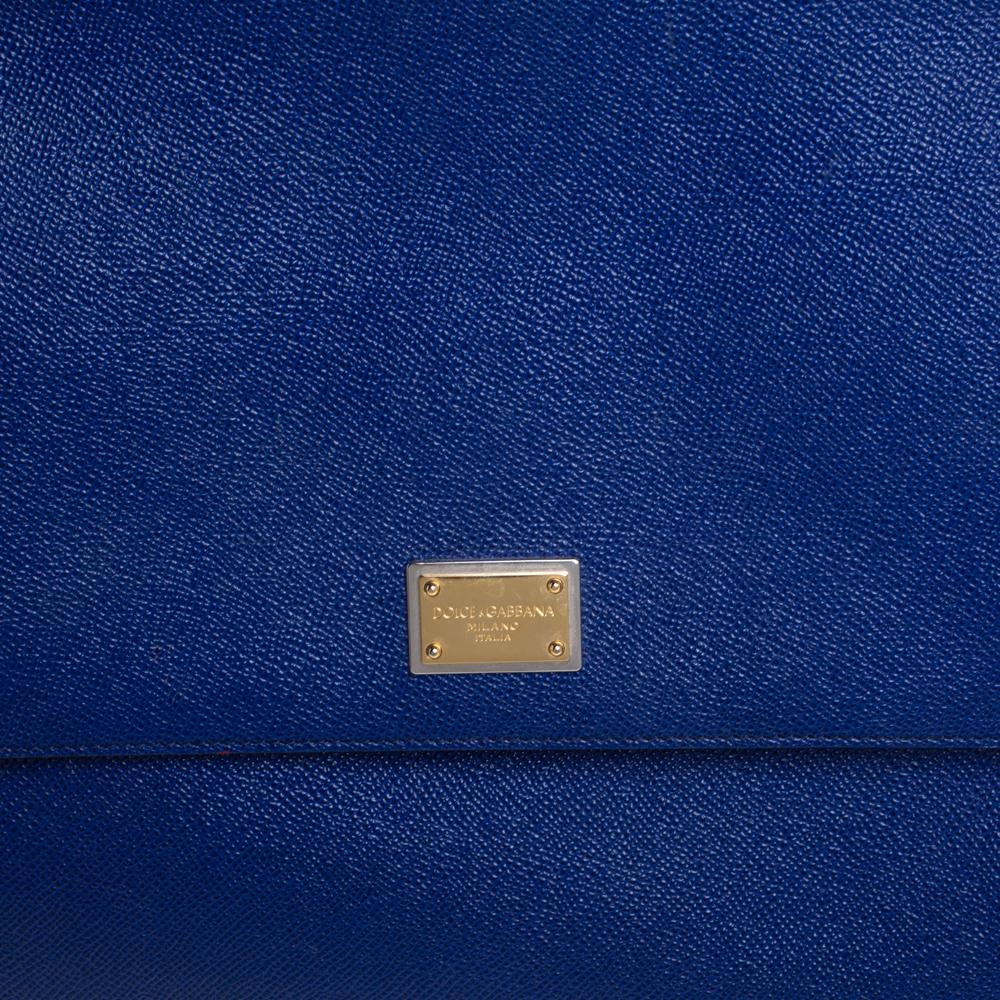 Dolce & Gabbana Blue Leather Large Miss Sicily Top Handle Bag 2