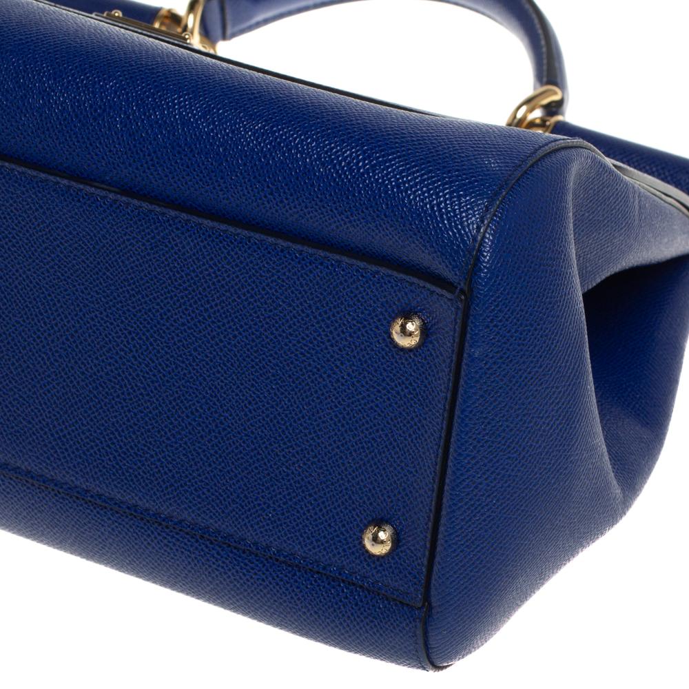 Dolce & Gabbana Blue Leather Large Miss Sicily Top Handle Bag 3