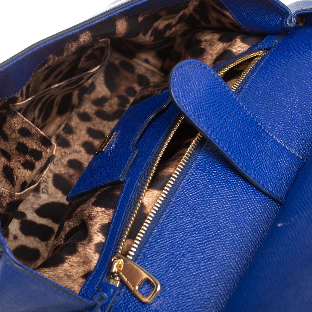 Dolce & Gabbana Blue Leather Large Miss Sicily Top Handle Bag 4