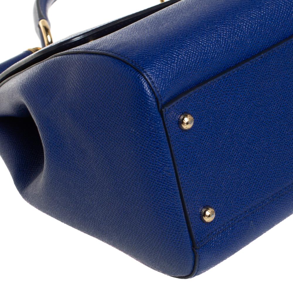 Dolce & Gabbana Blue Leather Large Miss Sicily Top Handle Bag 5