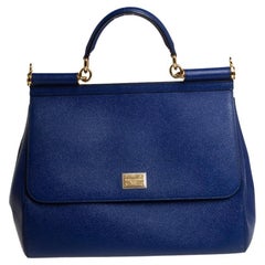 Dolce & Gabbana Blue Leather Large Miss Sicily Top Handle Bag