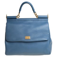 Dolce & Gabbana Blue Leather Large Sicily Top Handle Bag