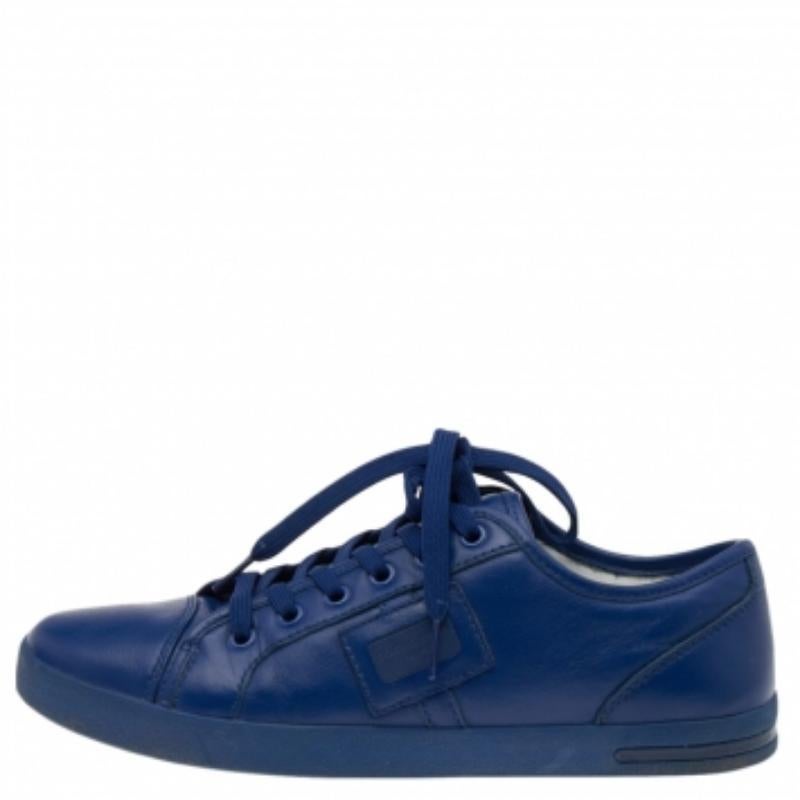 Dolce & Gabbana - Scarpe da ginnastica basse in pelle blu con logo Taglia 39 in vendita 1