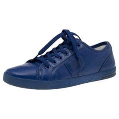 Dolce 
Gabbana Blue Leather Logo Plaque Low Top Sneakers Size 39