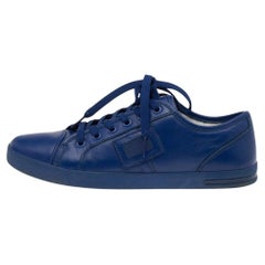 Dolce 
Gabbana Blue Leather Logo Plaque Low Top Sneakers Size 39