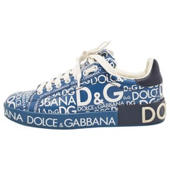 Dolce & Gabbana Portofino Turnschuhe aus blauem Leder mit Logodruck Größe 37