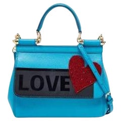 Dolce & Gabbana Blue Leather Love Small Sicily Top Handle Bag