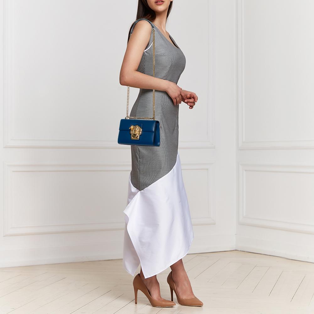 Dolce & Gabbana Blue Leather Lucia Chain Shoulder Bag In Good Condition In Dubai, Al Qouz 2