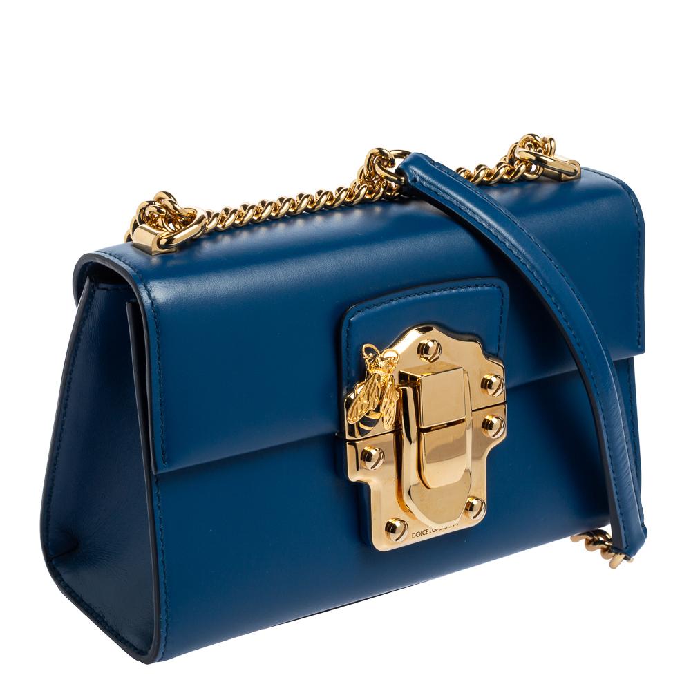 Women's Dolce & Gabbana Blue Leather Lucia Chain Shoulder Bag