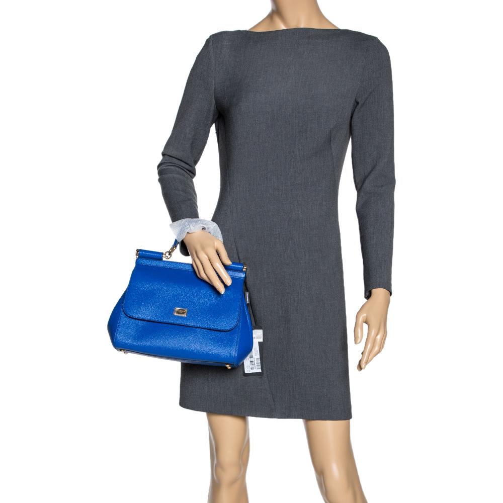 Dolce & Gabbana Blue Leather Medium Miss Sicily Bag In New Condition In Dubai, Al Qouz 2