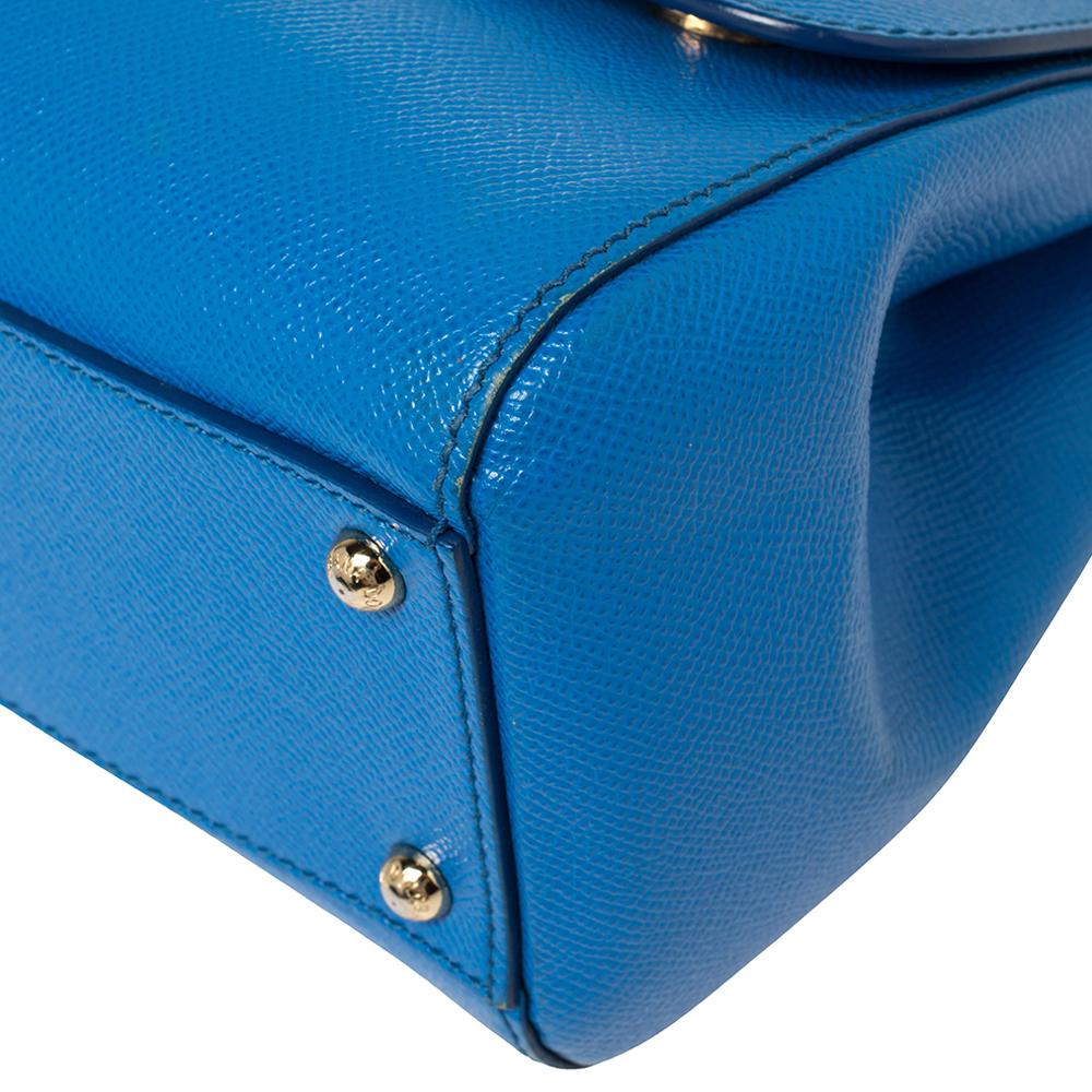 Dolce & Gabbana Blue Leather Medium Miss Sicily Top Handle Bag 5