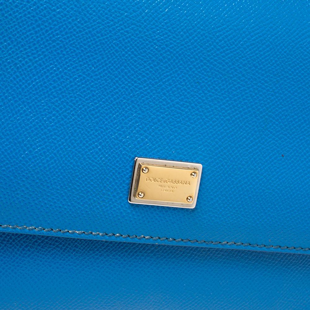 Dolce & Gabbana Blue Leather Medium Miss Sicily Top Handle Bag 6