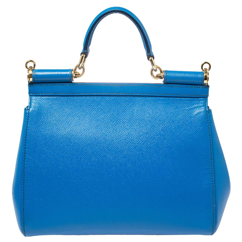 Dolce & Gabbana Blue Leather Medium Miss Sicily Top Handle Bag In Good Condition In Dubai, Al Qouz 2