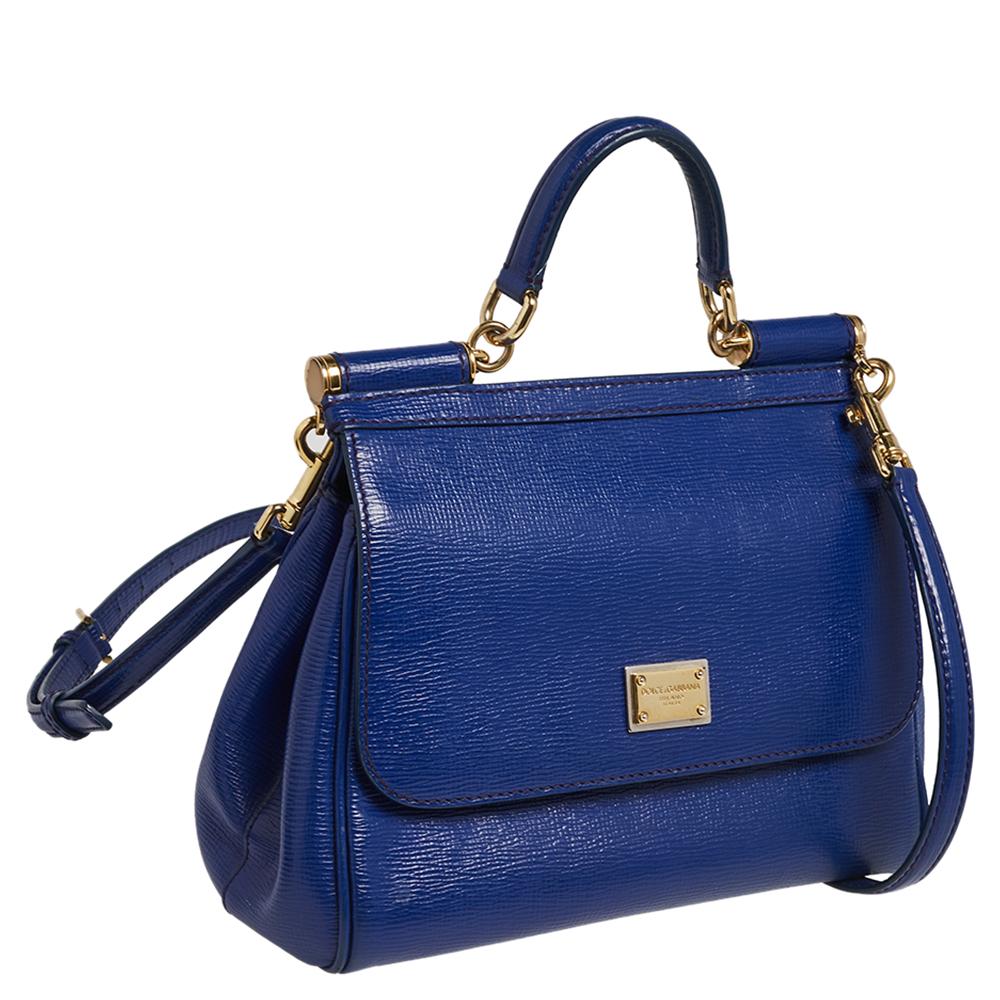 Women's Dolce & Gabbana Blue Leather Medium Miss Sicily Top Handle Bag
