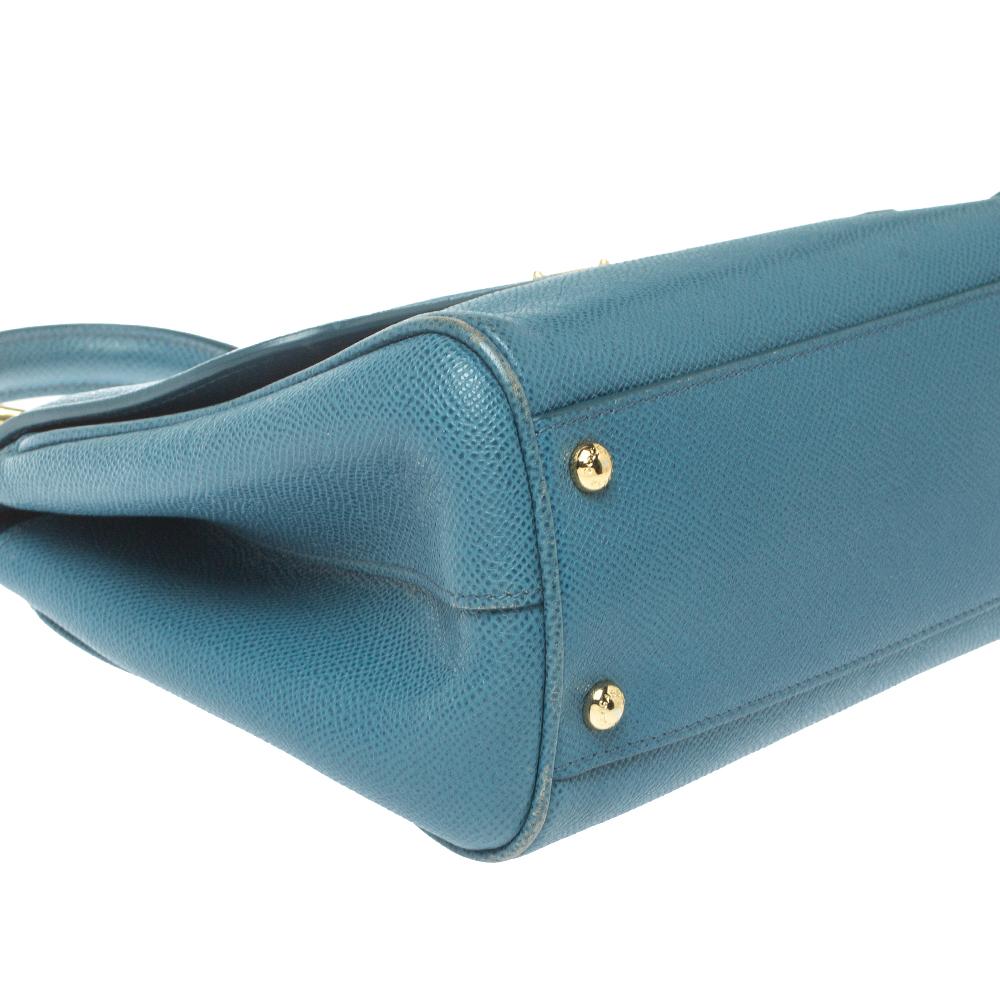 Dolce & Gabbana Blue Leather Medium Miss Sicily Top Handle Bag 2