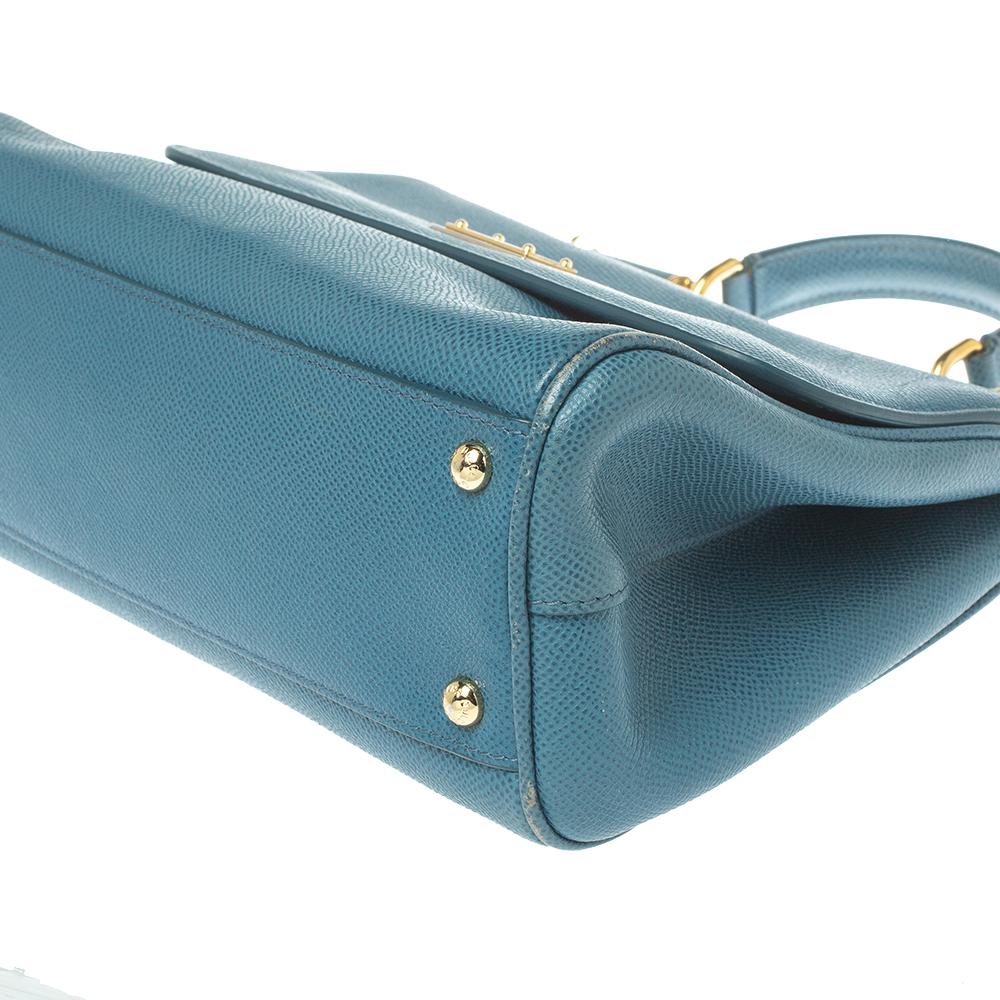 Dolce & Gabbana Blue Leather Medium Miss Sicily Top Handle Bag 3