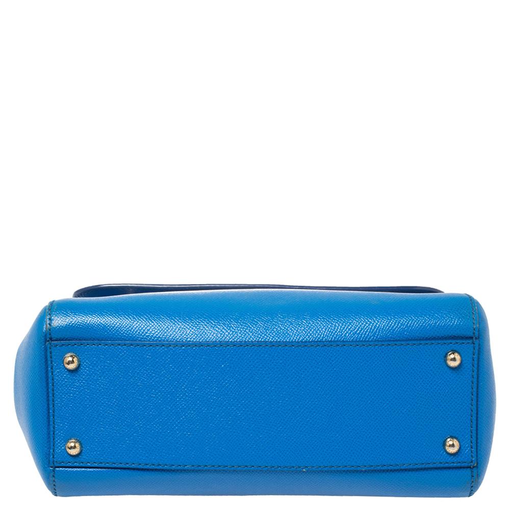 Dolce & Gabbana Blue Leather Medium Miss Sicily Top Handle Bag 2