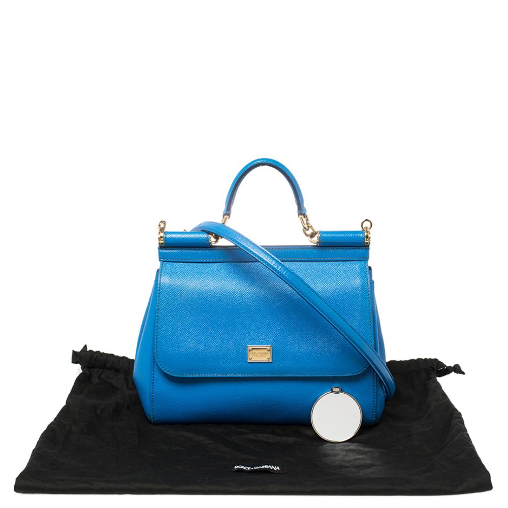 Dolce & Gabbana Blue Leather Medium Miss Sicily Top Handle Bag 3