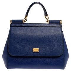 Dolce & Gabbana Blaues Leder Medium Miss Sicily Top Handle Bag