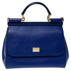 Dolce & Gabbana Blue Leather Medium Miss Sicily Top Handle Bag